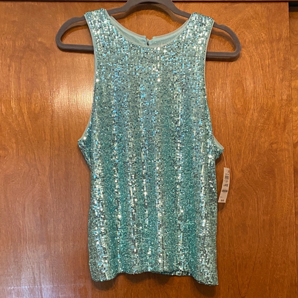Sparkling Sleeveless Sequin Top - Turquoise